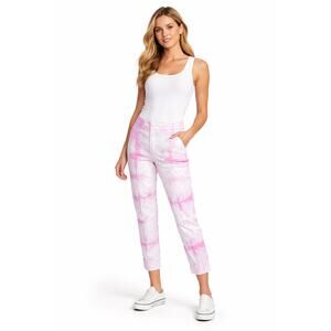 SUNDRY Women's Tie Dye Roll Up Cotton Chino Trouser Pants Pink/White Size 28